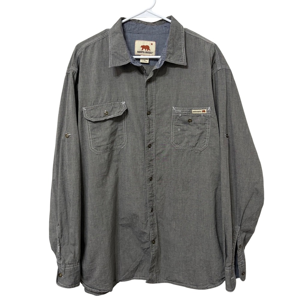 Dakota Grizzly Mens 2XL Gray Cotton Button Down Shirt Roll Tab Utility Shirt